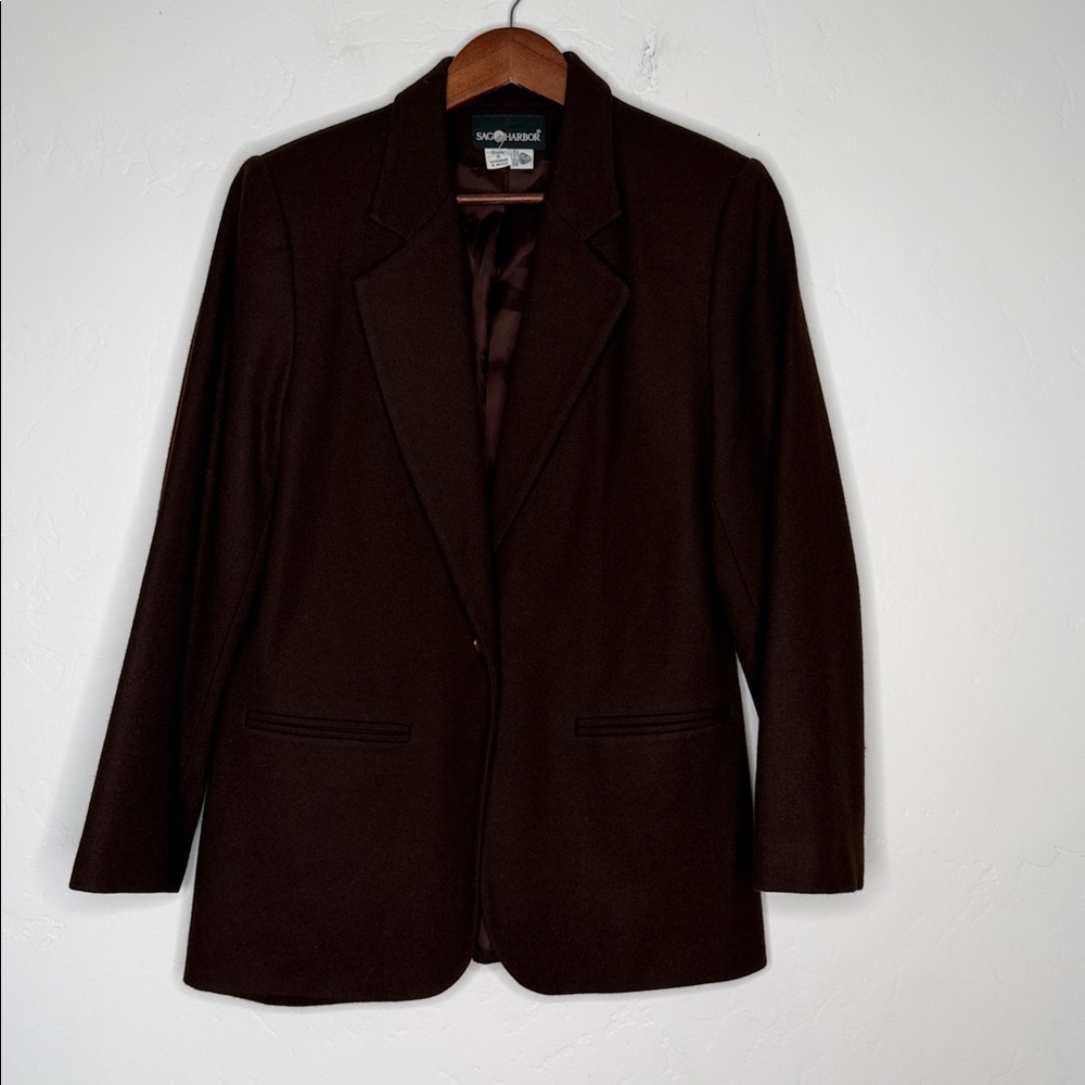 Sag Harbor 100% Wool Blazer Brown Vintage Classic Tailored Size 8